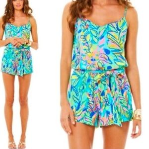 Lilly Pulitzer Deana Neon Bright Colorful Floral Romper XS